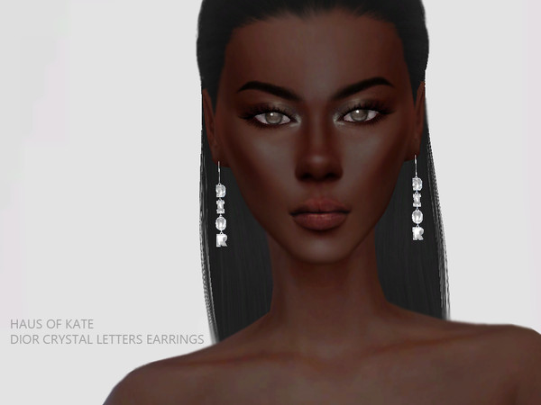 Sims 4 — Haus of Kate Crystal Letters Earrings by Haus_of_Kate — Silver earrings with crystals that form the name of the