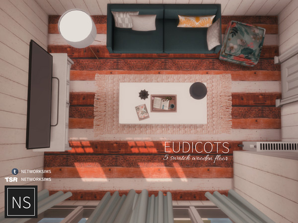 Sims 4 — Networksims - Eudicots Wooden Floor by networksims — A multi-toned, rustic wooden floor in five tonal colour