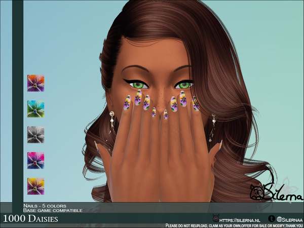 Sims 4 — 1000 Daisies by Silerna — Nails with beautiful Pansies (I thought they were daisies thus the titel.) -Basegame