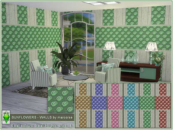 Sims 4 — Sunflowers - Walls by marcorse by marcorse — Stylised sunflowers in a dense, all-over pattern as a horizontal