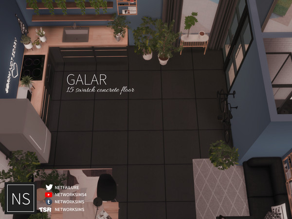 Sims 4 — Networksims - Galar Concrete Floor by networksims — A large concrete slab floor in 15 greyscale colour swatches.