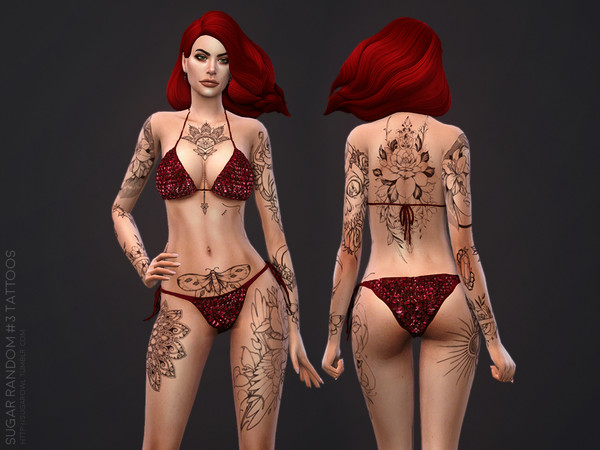Sims 4 — Sugar Random 3 tattoos by sugar_owl — - 15 swatches: all in one swatch and 14 separated designs. - compatible