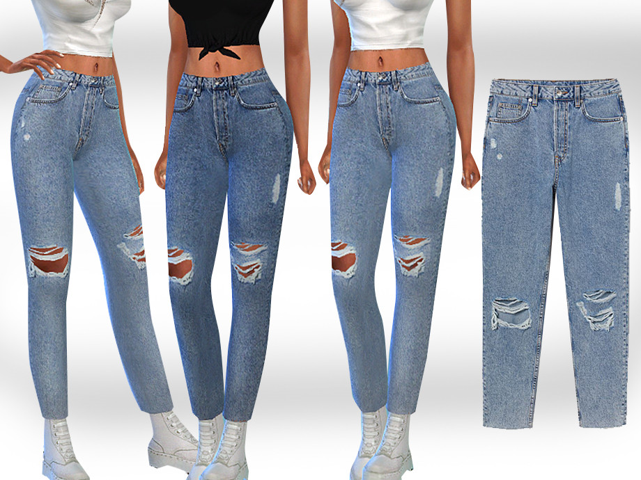 The Sims Resource - Cropped Mesh Slim Mom Jeans