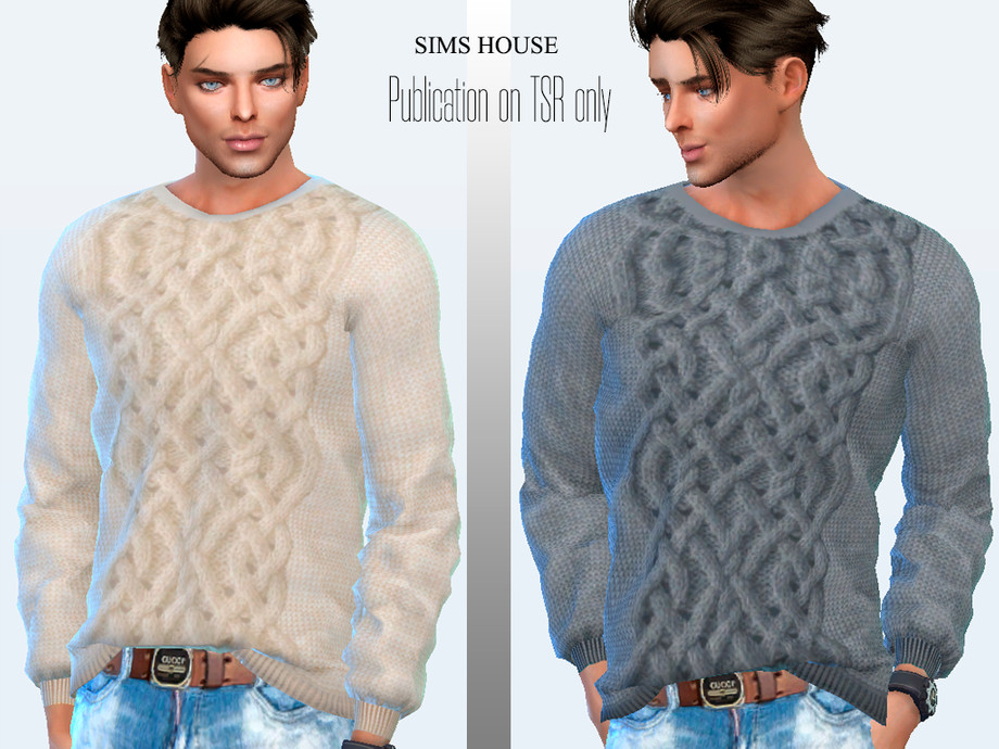 The Sims Resource - Men's knitted sweater with a voluminous braid