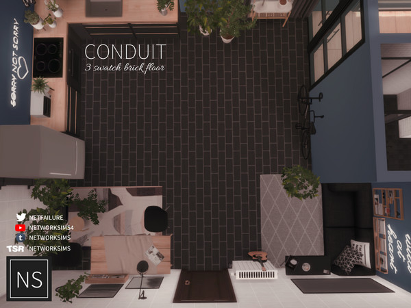 Sims 4 — Networksims - Conduit Brick Floor by networksims — A flat brick floor in 3 greyscale colour swatches.