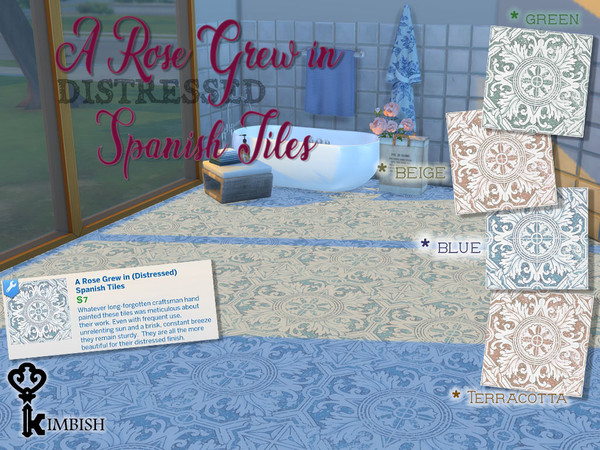 Sims 4 — A Rose Grew in (Distressed) Spanish Tiles by Kimbish — This decorative tile is a recolor of the base game cement