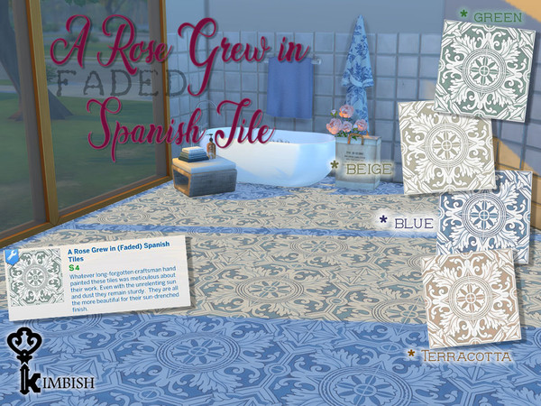 Sims 4 — A Rose Grew in (Faded) Spanish Tiles by Kimbish — This decorative tile is a recolor of the base game cement