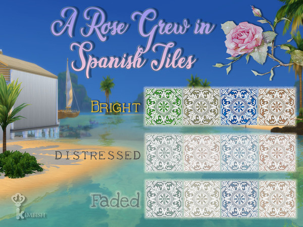 Sims 4 — A Rose Grew in Spanish Tiles Set by Kimbish — This decorative tile set is a recolor of the base game cement