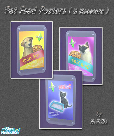 Sims 2 — Pet Shop Posters (Recolors) by NoFrills — Three recolor of my "OFB Crafted Toy Poster", item #274014.
