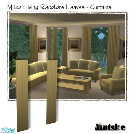 Sims 2 — Milco  Leaves Yellow - Curtain by Mutske — Milco Living matchable curtains. Mesh by Padre333. Available in 7