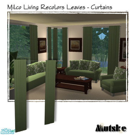 Sims 2 — Milco  Leaves Green - Curtain by Mutske — Milco Living matchable curtains. Mesh by Padre333. Available in 7