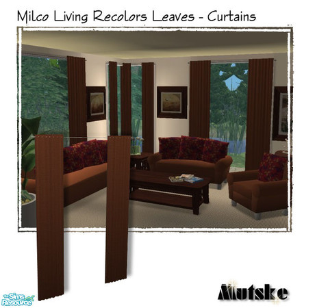 Sims 2 — Milco  Leaves Brown - Curtain by Mutske — Milco Living matchable curtains. Mesh by Padre333. Available in 7