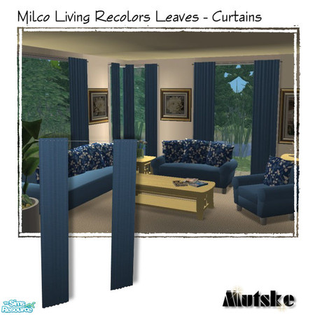 Sims 2 — Milco  Leaves Blue - Curtain by Mutske — Milco Living matchable curtains. Mesh by Padre333. Available in 7