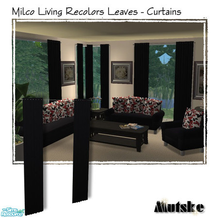 Sims 2 — Milco  Leaves Black - Curtain by Mutske — Milco Living matchable curtains. Mesh by Padre333. Available in 7