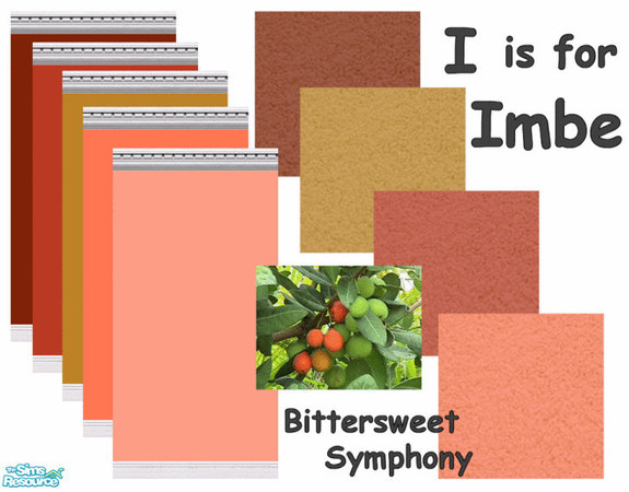 Sims 2 — I is for Imbe by Bittersweet_Symphony — Five walls and four carpets in colors that can be found in an Imbe. 