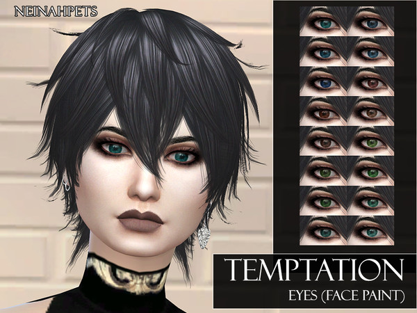 Sims 4 — Temptation Eyes by neinahpets — Intense and darkly seductive eyes. 16 Colors. Located in Face Paint category.