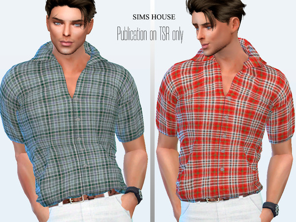 The Sims Resource - Men's check short sleeve shirt