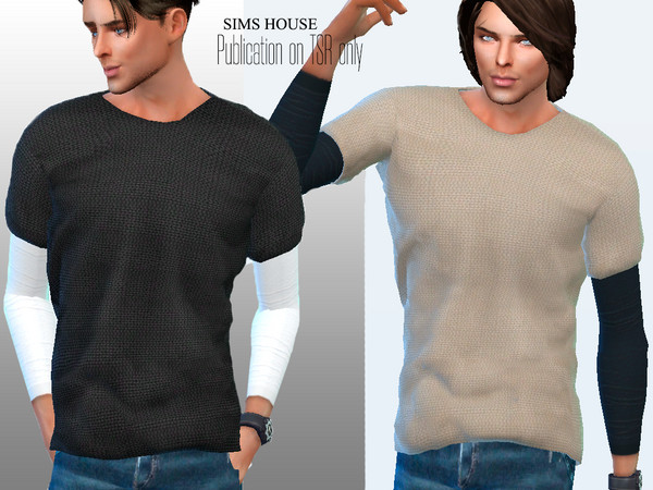 The Sims Resource - Men's T-shirt with long sleeves without print