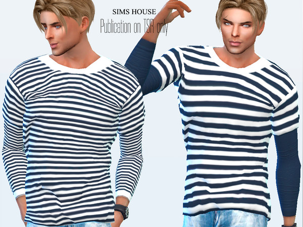 The Sims Resource - Men's Long Sleeve Breton Striped T-shirt