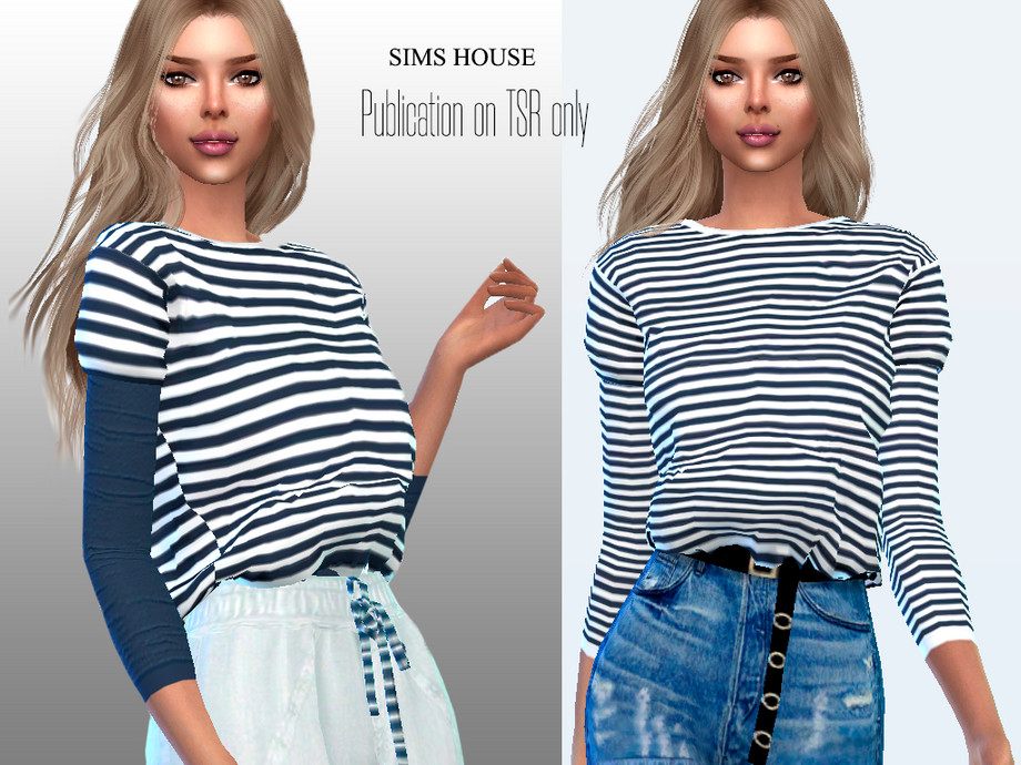 The Sims Resource - Women's Long Sleeve Breton Striped T-shirt Fully ...