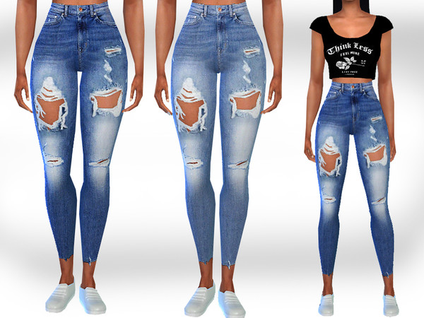 The Sims Resource - Female Full Ripped Jeans
