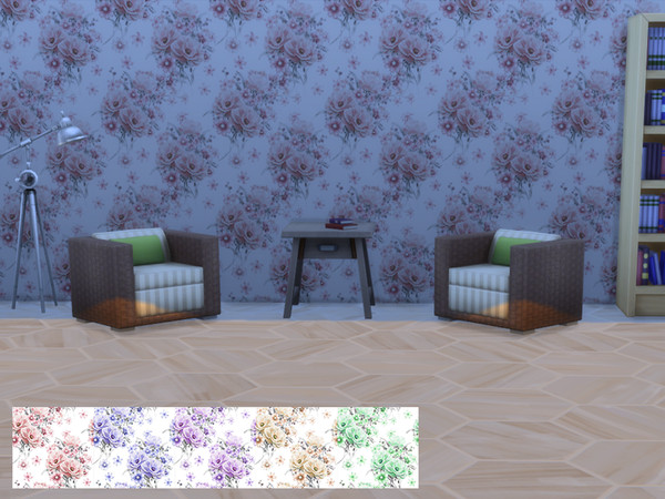 Sims 4 — Luxury Flower wallpaper. by Sim_Creator_Ann — A Luxury Flower wallpaper, 5 swatches, 3 wall heights Recoloring