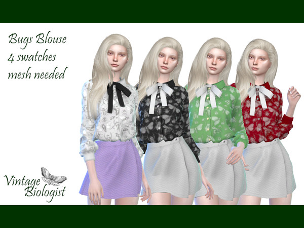 Sims 4 — Bugs blouse (recolour) - mesh needed by VintageBiologist — Cute tucked in blouse with bugs pattern 4 swatches