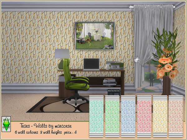 Sims 4 — Tears - Walls by marcorse by marcorse — Teardrop shapes in an abstract design in three colour tones. 6 pattern
