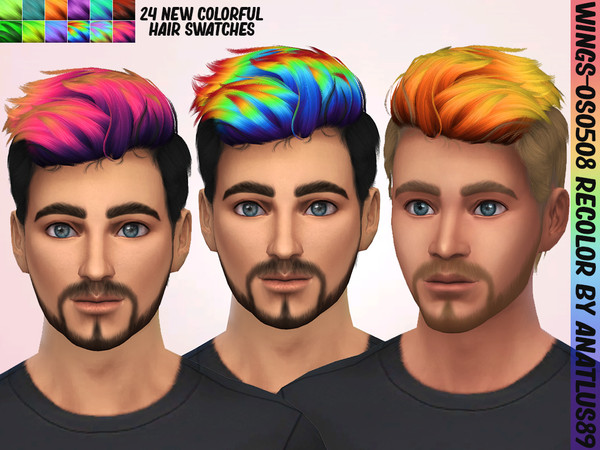 Sims 4 — WINGS-OS0508  // Male Hair // Vibrant Recolors by PirateQueenAna — 12 new swatch colors, with 2 different bases,