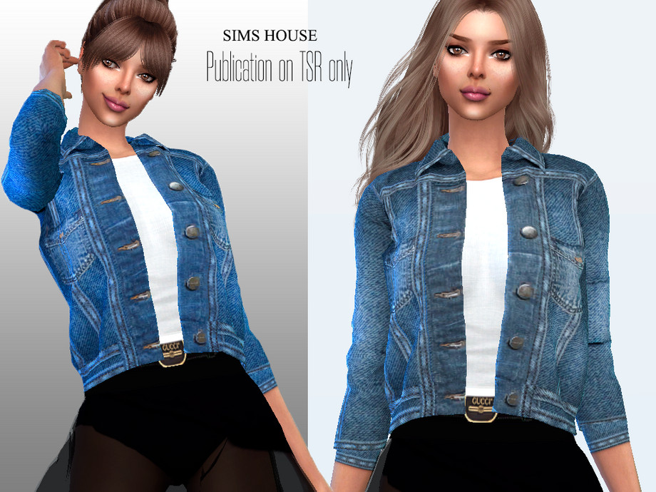 The Sims Resource - Womens denim jacket with white t-shirt