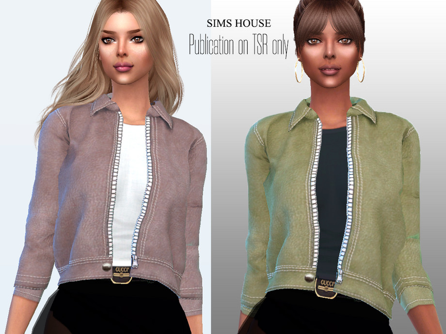 The Sims Resource - Women's eco leather jacket with a T-shirt