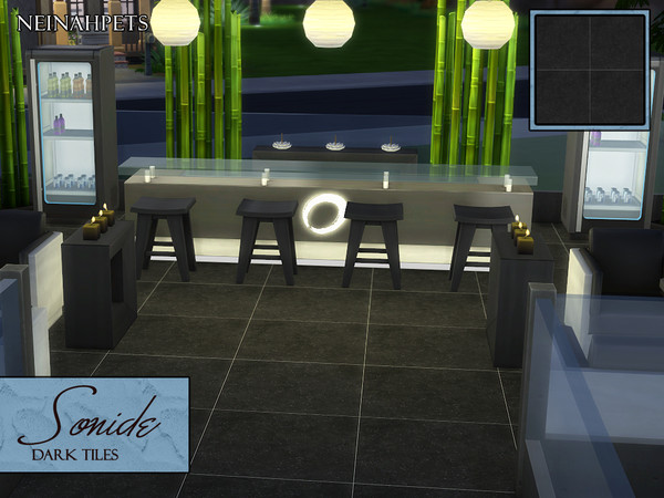 Sims 4 — Sonida Dark Tile Flooring by neinahpets — Black textured tiling with white accents.