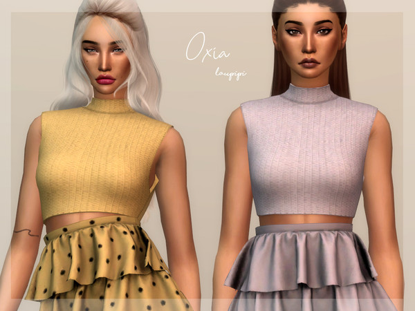 Sims 4 — Oxia by laupipi2 — New cropped top with a texture! New mesh, all LODs Base game compatible 14 Swatches Shadow