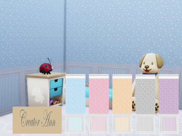 Sims 4 — Stars & Stripes Wallpaper by Sim_Creator_Ann — A wallpaper for your little ones, 5 swatches, 3 heights.
