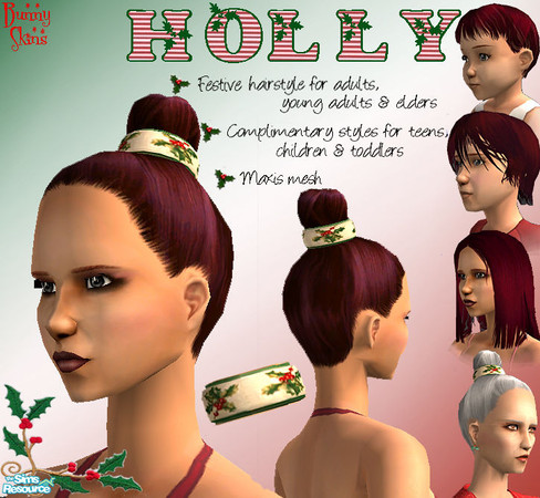 Sims 2 — Holly Festive Hair: Burgundy by BunnyTSR — A set of elegant hairstyles for the festive season. For adults, YA