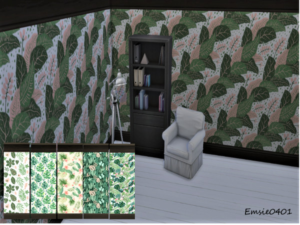 Sims 4 — Tropical flower wallpaper by Emsie0401 — Tropical flower wallpaper with 6 different swatches. 3 wall heights.