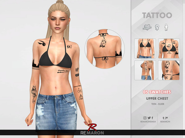 Sims 4 — Harry Potter Tattoo for Women 01 by remaron — Harry Potter Tattoo UPPER CHEST -05 Swatches -Custom CAS thumbnail