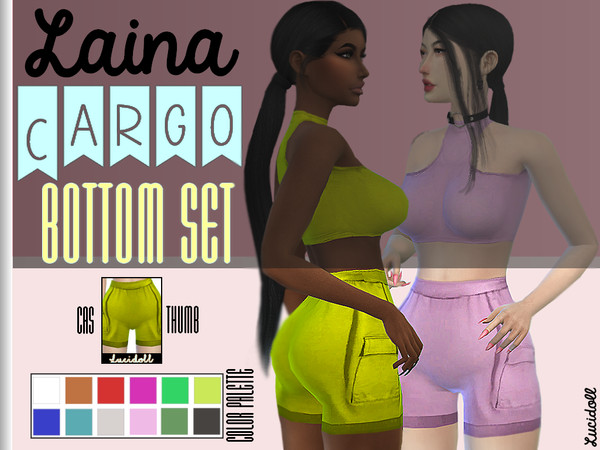 Sims 4 — Laina Cargo Bottom Set by lucidoll — + 12 colors in set! + For Teen, YA, Adult and Elders. + Custom CAS