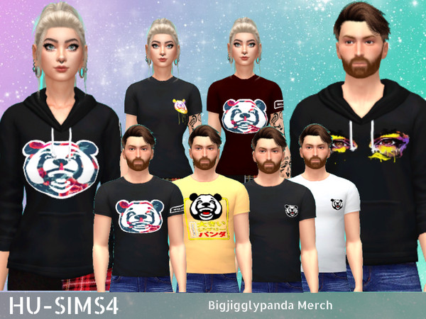 Sims 4 — BigJigglyPanda Merch by hu-sims4 — BigJigglyPanda Merch - Hoodie with 2 swatches - Tshirt with 6 swatches 