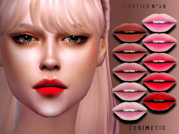 Sims 4 — Lipstick N19 by cosimetic — - This lipstick can use on all genders and from teen to elder. - Contains [ 10 ]
