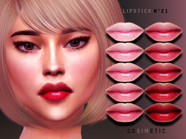 Sims 4 — Lipstick N21 by cosimetic — - This lipstick can use on all genders and from teen to elder. - Contains [ 15 ]
