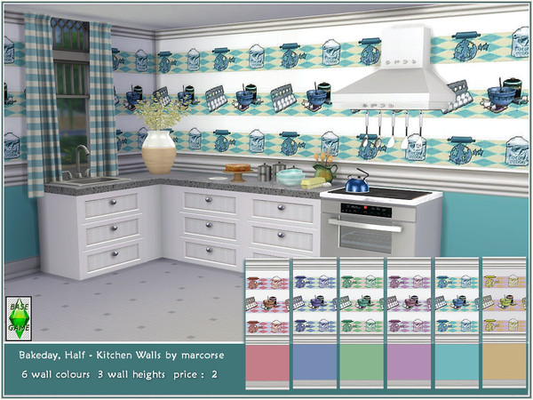 Sims 4 — Bakeday, Half - Kitchen Walls by marcorse by marcorse — A matching half-panel wall in the Bakeday Kitchen wall