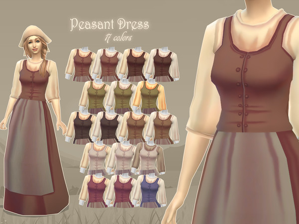 Sims 4 — Female Peasant Set by kennetha_v — Medieval dress&amp;headdress set for female peasants My mesh and texture