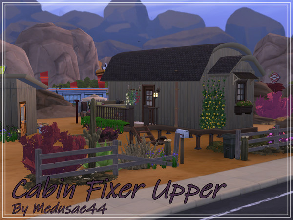 Sims 4 — Cabin Fixer Upper by medusae44 — A tiny fixer upper cabin with a garden, Perfect as a starter home for 1 sim