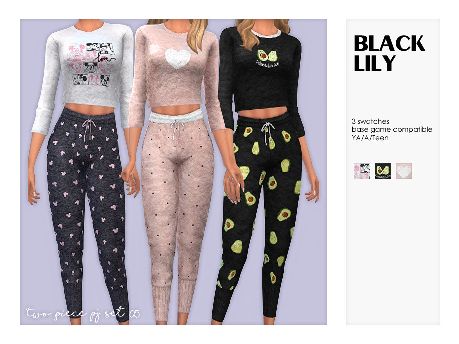 Sims 4 — Two Piece PJ Set 05 by Black_Lily — YA/A/Teen 3 Swatches New item Edited EA mesh by me