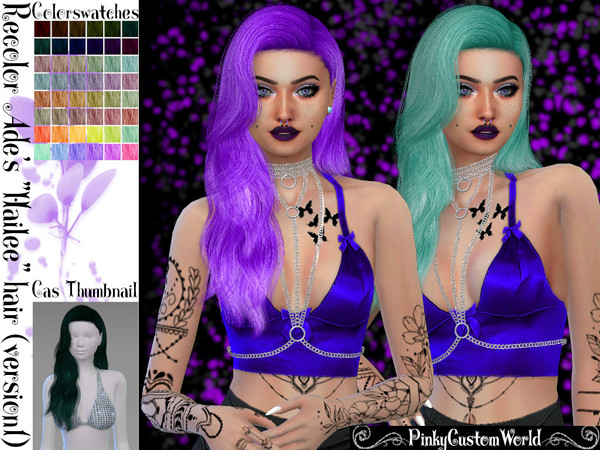 Sims 4 — Retexture of Hailee (Style 1) hair by Ade by PinkyCustomWorld — - Recolor in 48 different colors - Custom