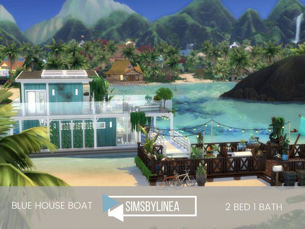 Sims 4 — Blue House Boat by SIMSBYLINEA — This modernized home has left its adventurous life as a boat behind and acts