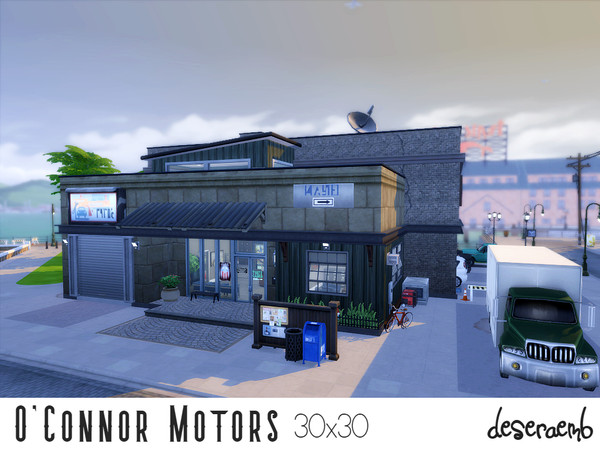Sims 4 — Mechanic Shop/Retail by deseraemb — O'Connor Motors mechanic shop can be used as a functional live-in retail