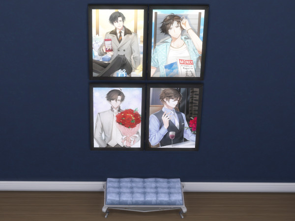 Sims 4 — Mystic Messenger paintings set with emotional aura by Emma4ang3l2 — This is a set of paintings with 4 of the
