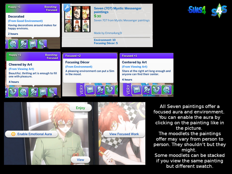 The Sims Resource Mystic Messenger paintings set with emotional aura